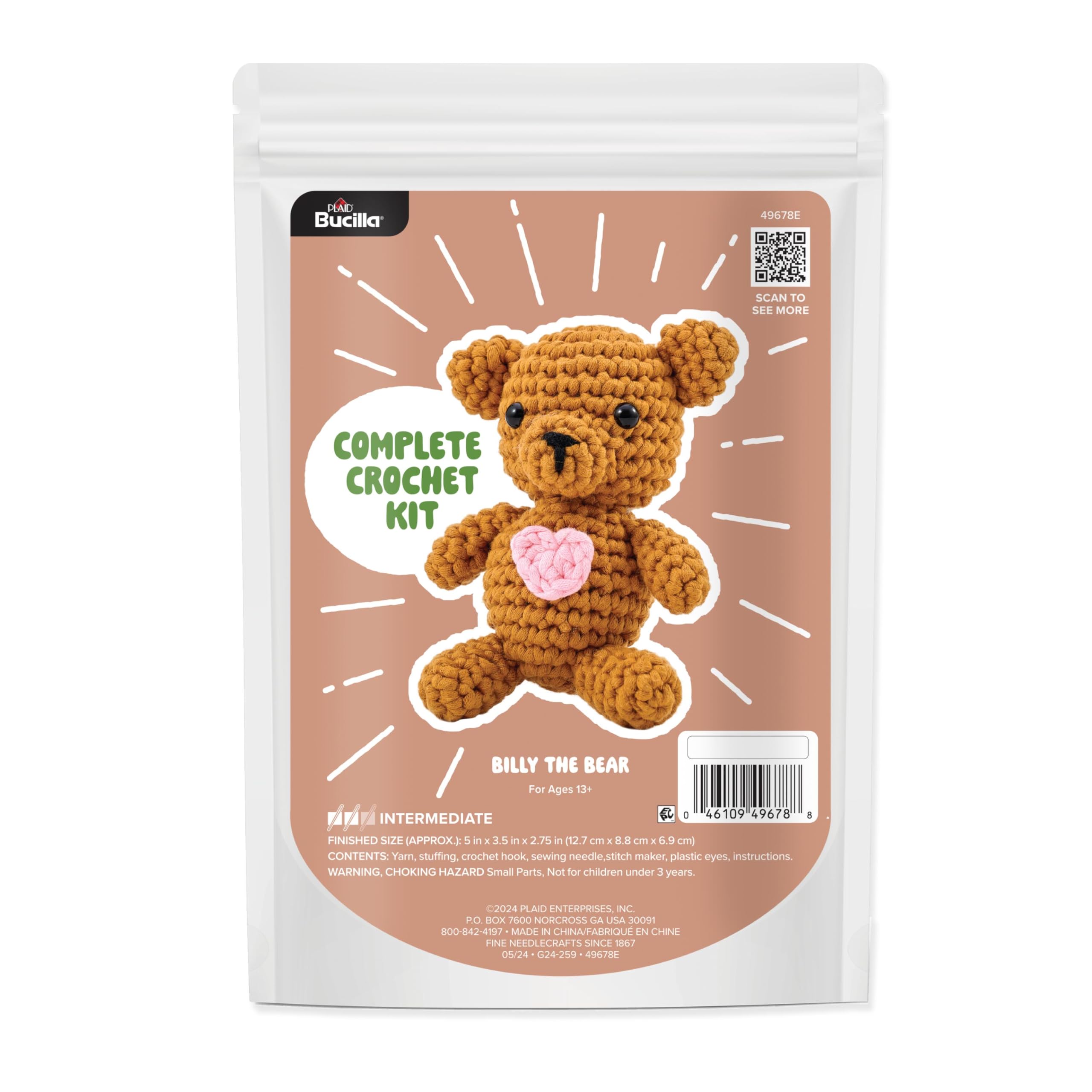 Amazon.com: Bucilla Complete Crochet Kit, Billy The Bear, 5